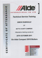 Alde Heating certificate